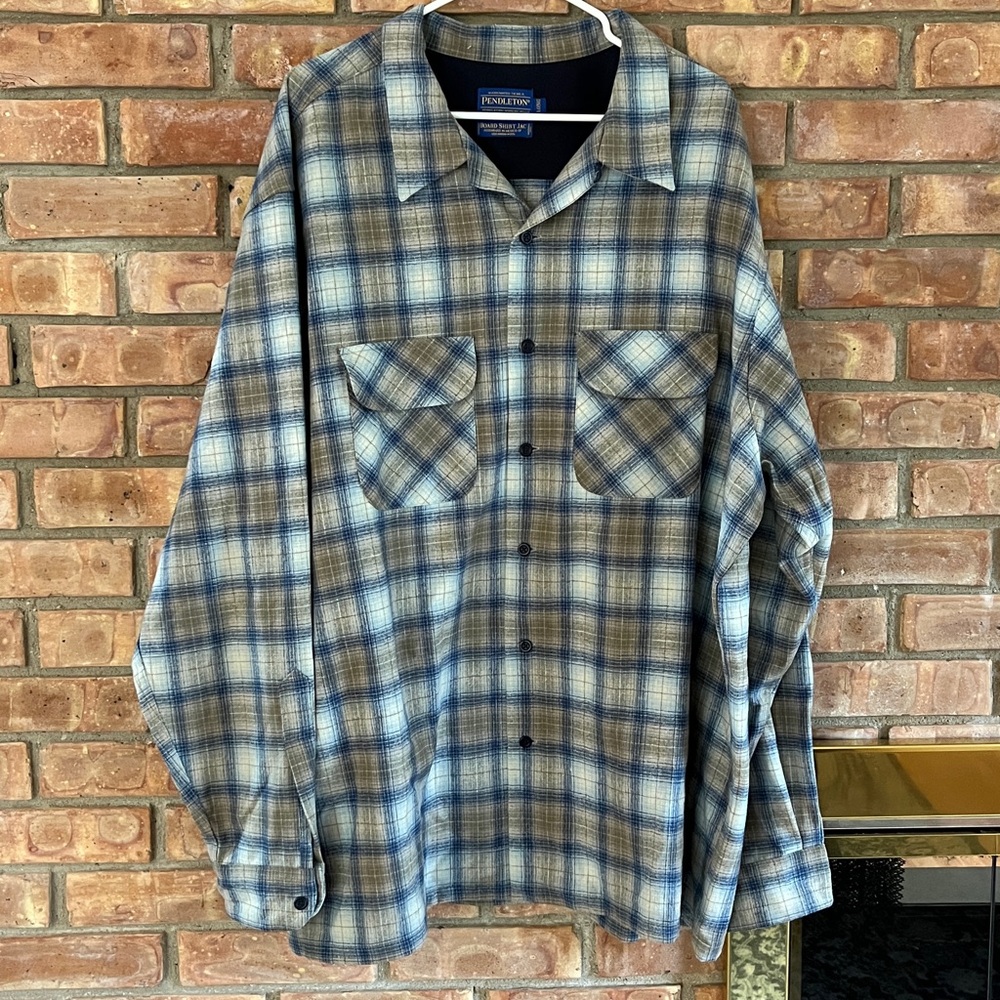 Pendleton Mens Vintage Blue and Tan Plaid Button-Up Size 3XL